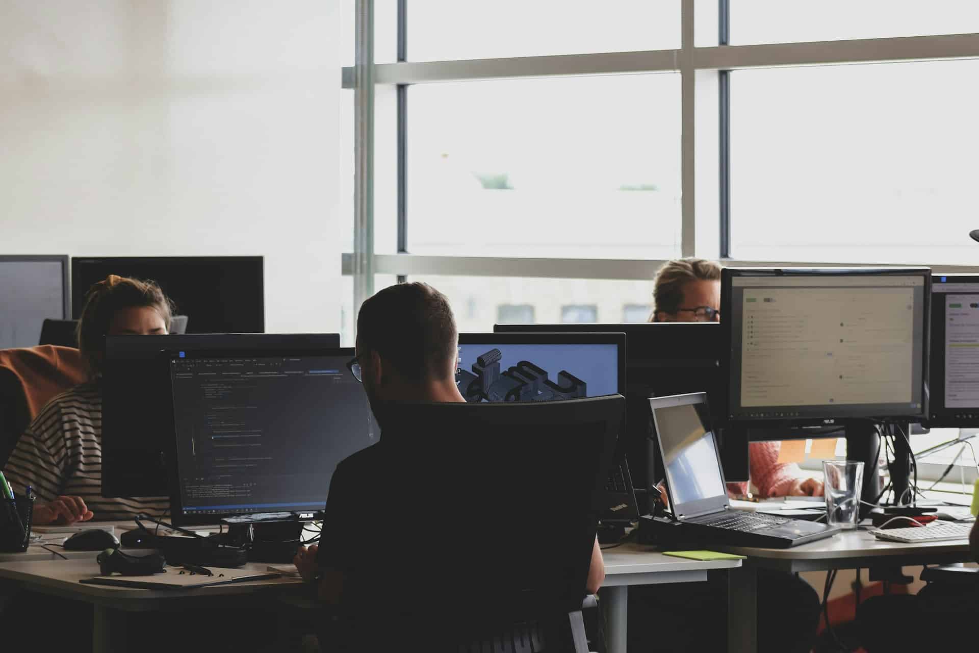An office with developers coding